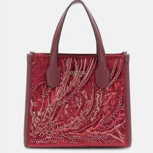 New Guess Burgundy Sequin Tote Bag